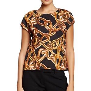 Trina Turk Carola L Chain Blouse Sleeveless Top in Black Brown Rust Size Small